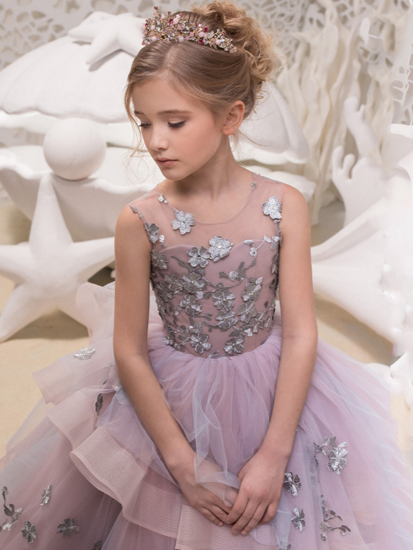 Comercio exterior nuevo vestido de encaje europeo y americano vestido de noche de las niñas vestido de otoño de los niños desfile espectáculo anfitrión rendimiento princesa vestido