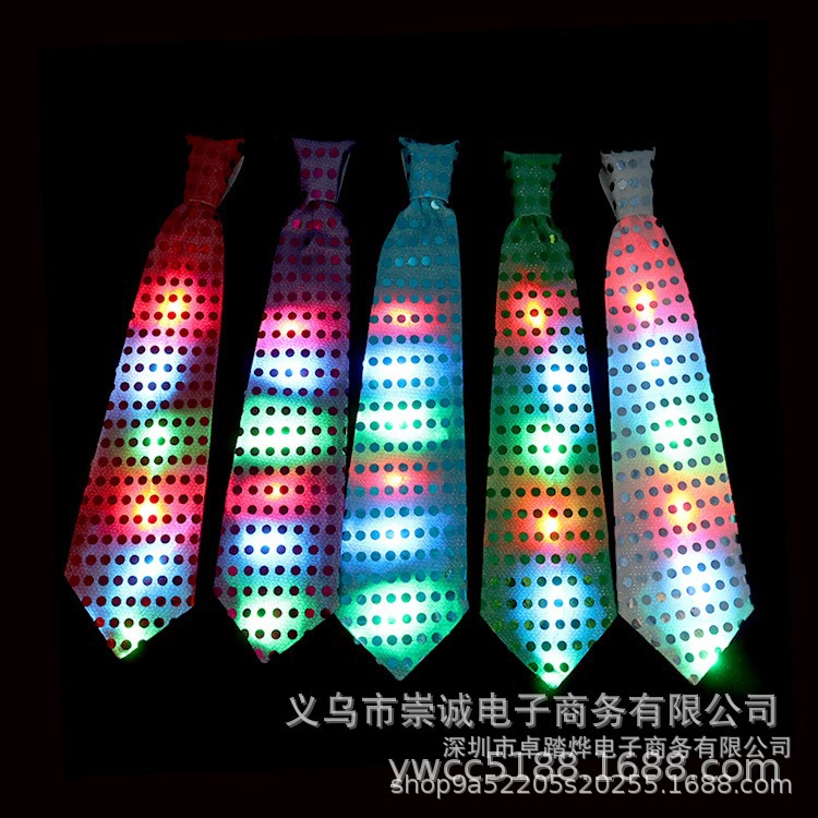 Corbata luminosa LED, lentejuelas intermitentes, corbata luminosa, concierto, reloj del día del niño, accesorios de atmósfera