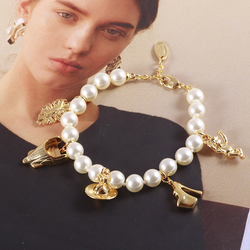 Empress Vivian 2025 New Saturn Angel High Heels Pearl Bracelet Wholesale European and American Baroque Bracelet