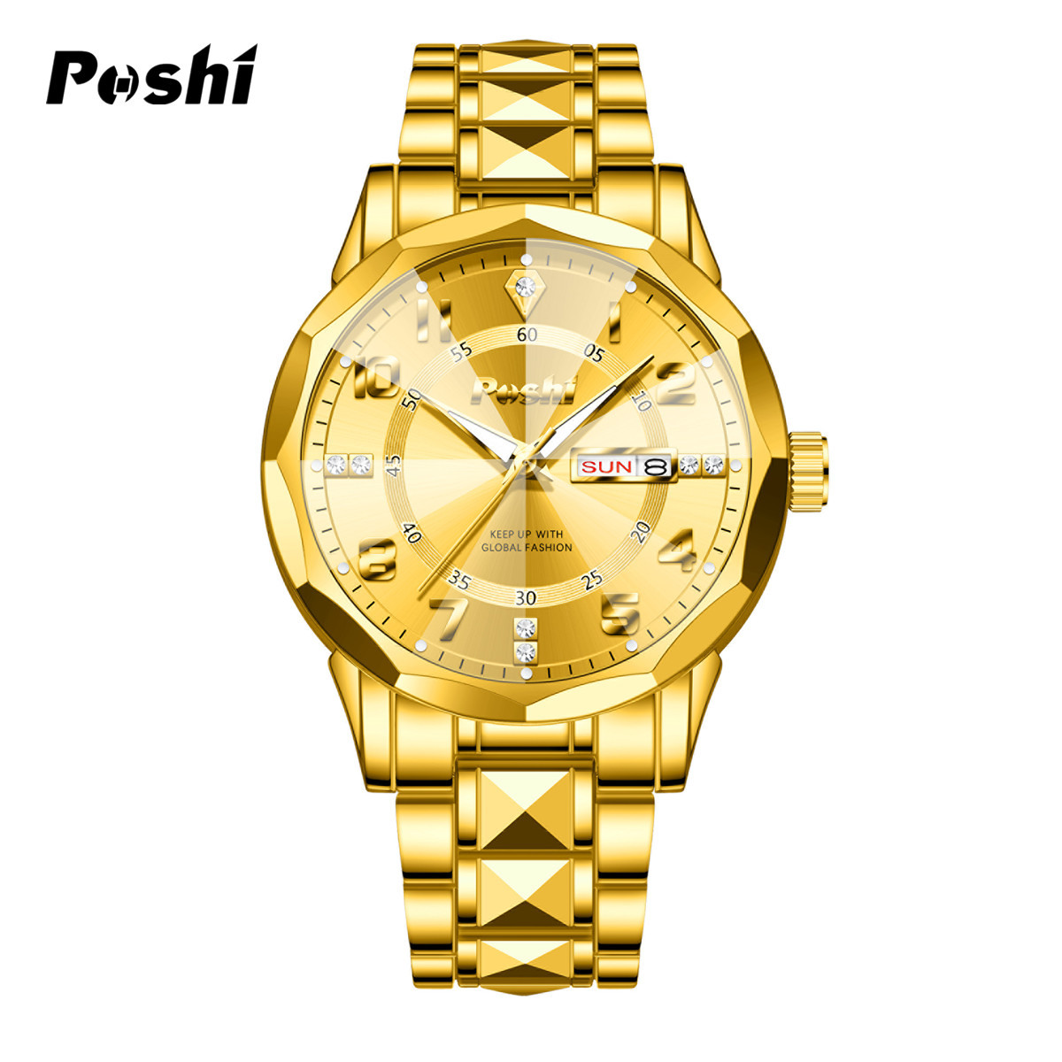 Douyin Live Explosiva Reloj para hombre Impermeable Luminoso Calendario dual Business Gold Watch Reloj de cuarzo para hombre