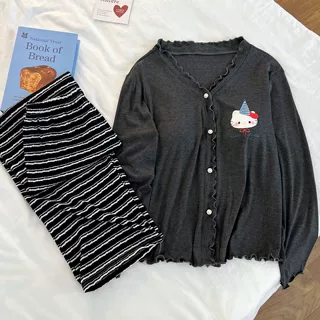 莫代尔带胸垫睡衣女款秋春季长袖长裤甜美可爱卡通家居服套装外穿