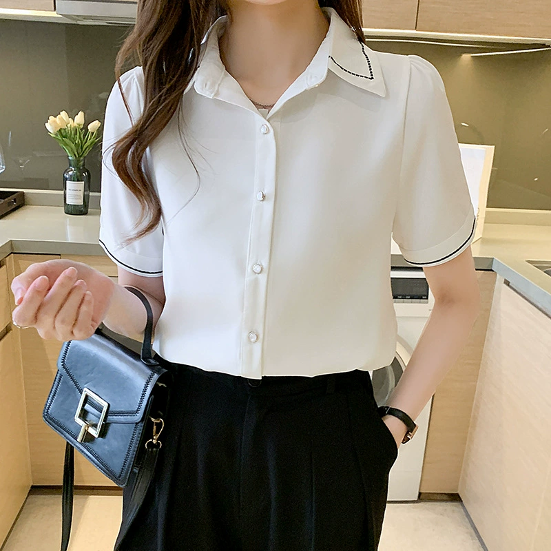 Шифоновая рубашка с короткими рукавами летнее чувство дизайна