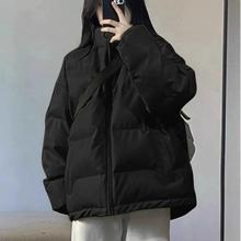 黑色立领羽绒棉服冬季新款爆款女大童初中高中学生宽松面包服外套