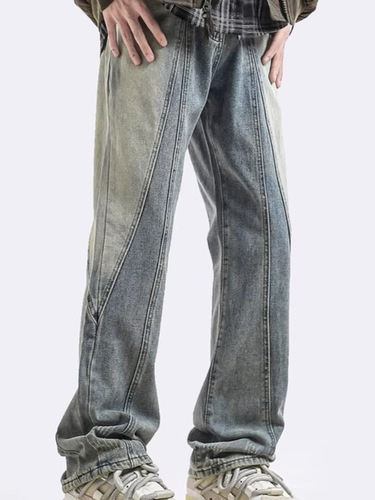 Straight-leg jeans for men, 2025 spring new arrival, American deconstructed design, washed, loose-fitting, slimming, slightly tapered, casual pants