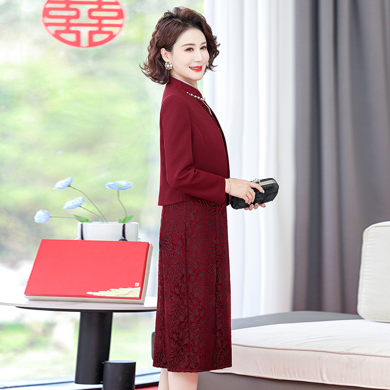 2024 새로운 중국 웨딩 원피스 어머니 두 조각 원피스 10 월 웨딩 원피스
