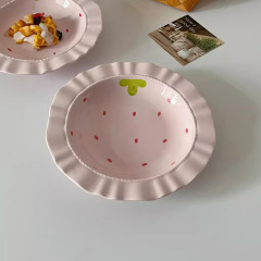 クリーム色の粉彩風フレンチハット型の釉下彩陶器皿、洋食ステーキ皿、家庭用フルーツデザート皿、インスタ映え