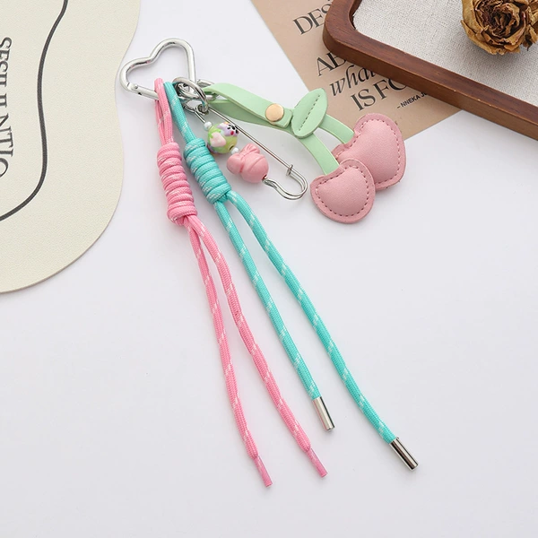 Miu lanyard + pu cherry pendant - pink