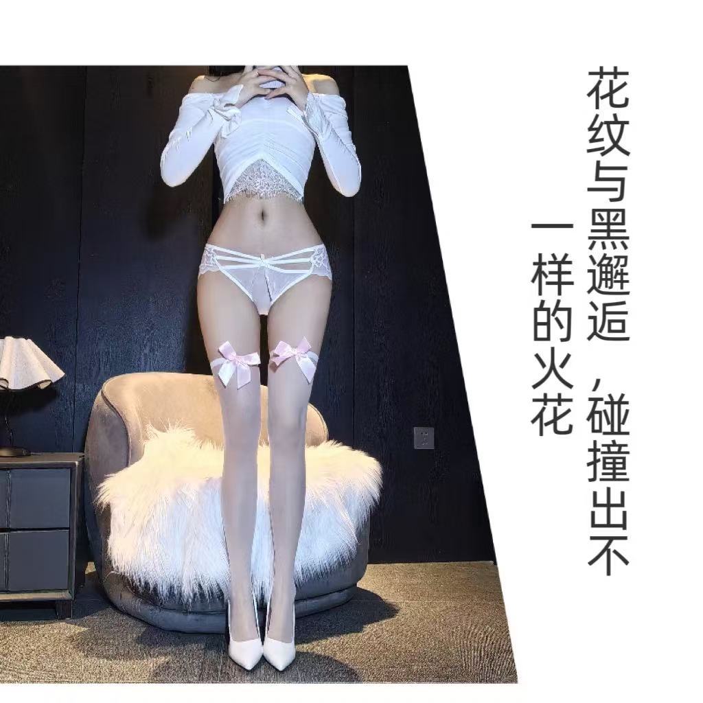 Women’s Black Over-the-Knee Bow Socks, Thin Polyester JK-Style Long Tube Stockings — detail image 14