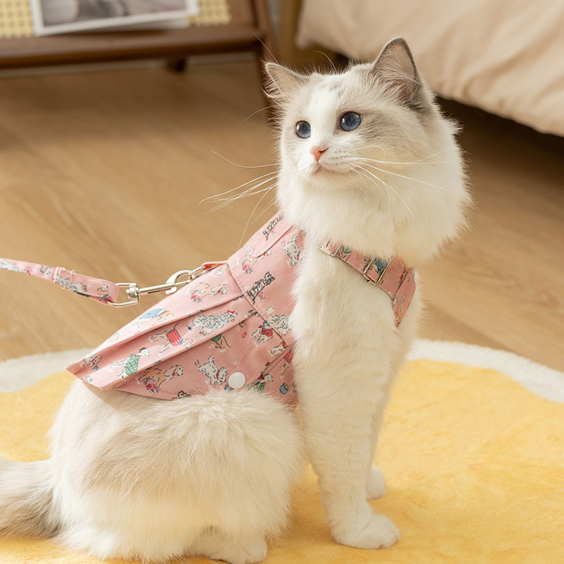 Gato otoño invierno sin pelo gato impresión completa de cachorro esborrachado vestido de cabina de tracción vestido de perro vestido de princesa vestido de mascota
