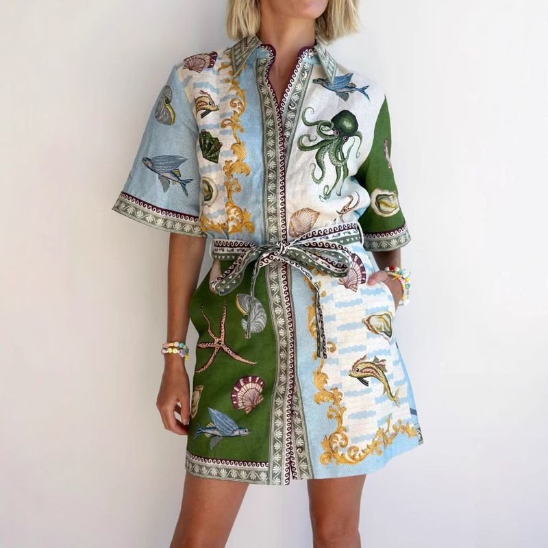 European and American Cross-Border 2026 New Aliexpress Independent Site Casual Fashion Linen Shirt Cardigan Elegant Versatile Dress