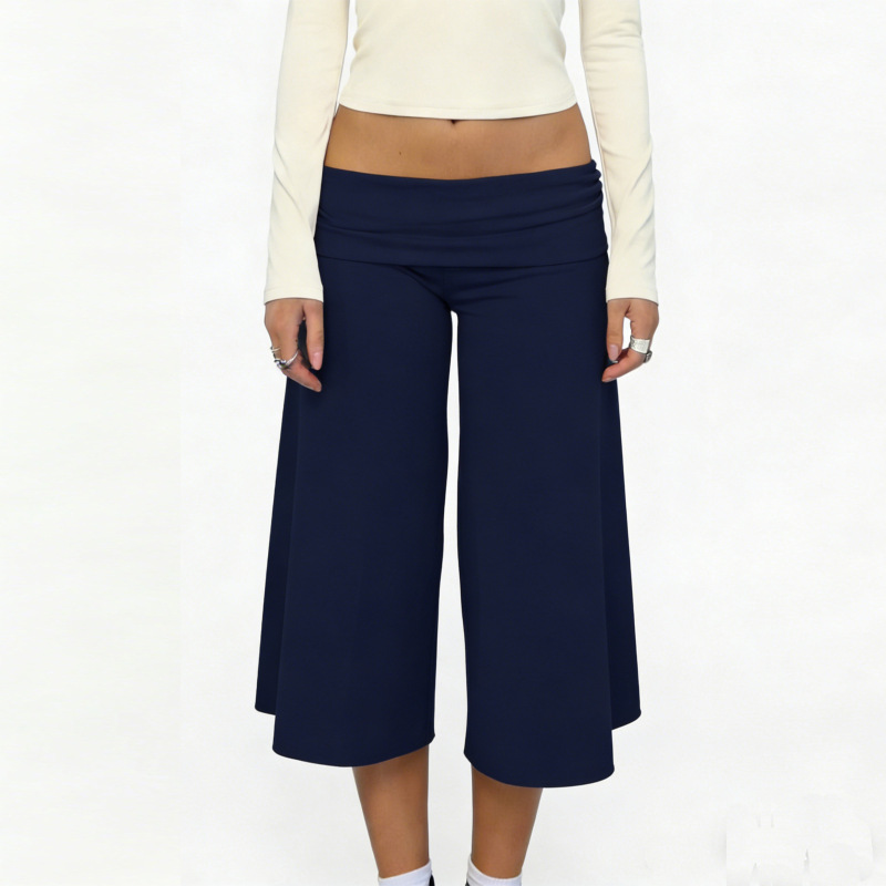 2026 Amazon Aliexpress Cross-Border European and American Spring and Summer New Casual Fashion Fold-Over Waist Cropped Wide-Leg Pants for Women 2026 Amazon Aliexpress Cross-Border European and American Spring and Summer New Casual Fashion Fold-Over Waist Cropped Wide-Leg Pants for Women