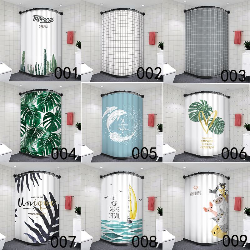 Shower Curtain Rod, No-Drill Telescopic Rod, Magnetic Shower Curtain Set, Bathroom U-Shaped Partition Waterproof Fabric Curtain, Curved