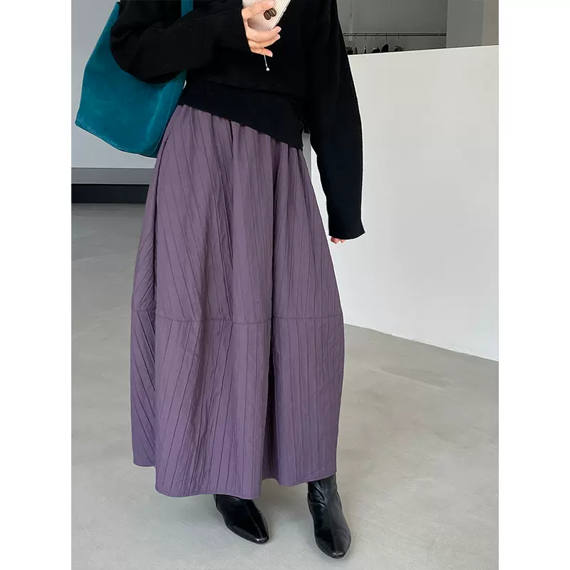 江左 人生半裙！高腰加厚花苞半身裙女秋冬保暖中长款灯笼裙 1708