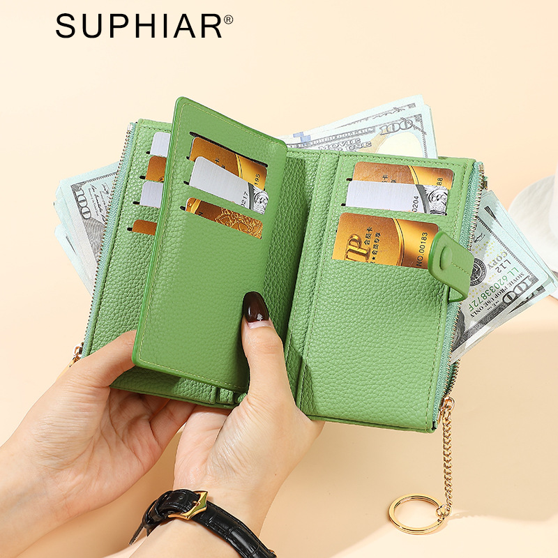 Monedero de mano para mujer japonesa de longitud media, monedero con doble cremallera, billetera transfronteriza de tres pliegues de gran capacidad con múltiples tarjetas