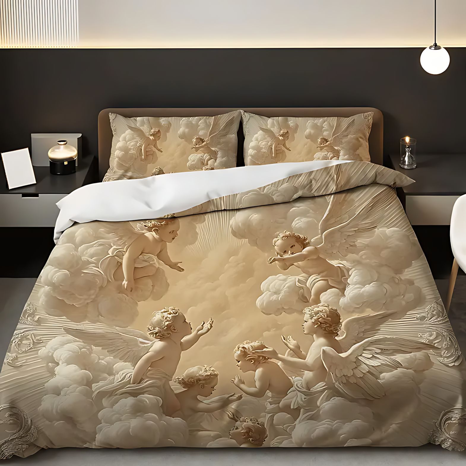 TEMU / JIT Cross-border nuevo diseño de relieve de ángel rosa impresión digital 3D colcha de colchón conjunto de almohada