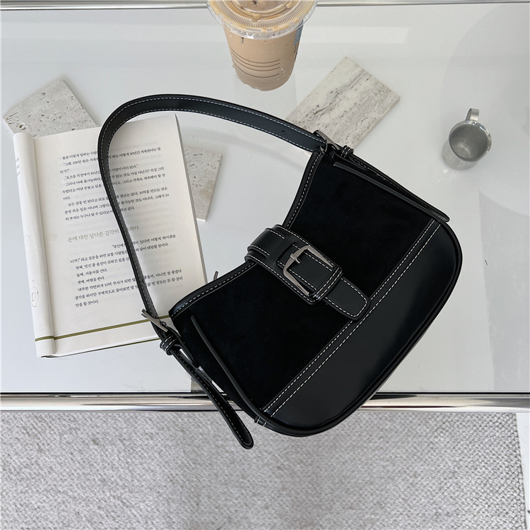 2024 new shoulder splicing autumn winter suede underarm bag fashionable and versatile plush handbag_voghion.com