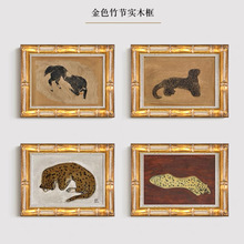 中国风金色竹节画框中式古董风实木画框复古做旧黑色水墨画画框