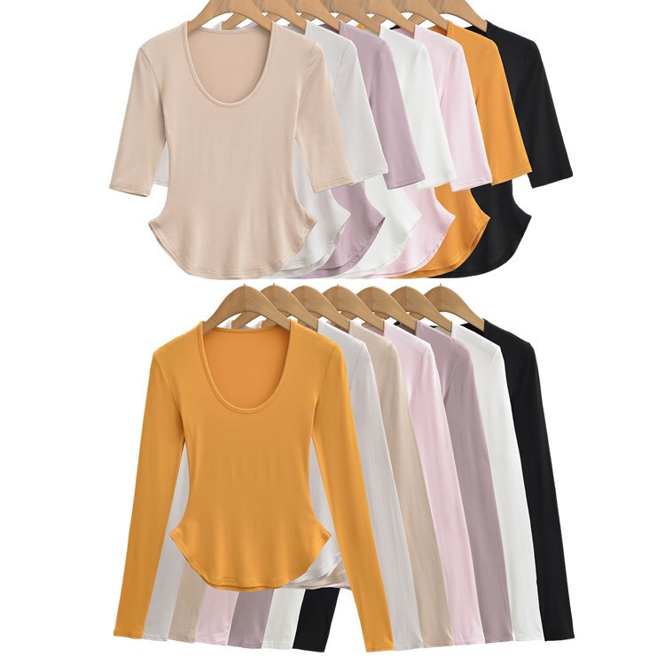 Summer Slim-Fit Pure Desire Spicy Girl T-Shirt Top for Women with a Stylish Design, Fitted Mid-Sleeve Long-Sleeve U-Neck Base Shirt Summer Slim-Fit Pure Desire Spicy Girl T-Shirt Top for Women with a Stylish Design, Fitted Mid-Sleeve Long-Sleeve U-Neck Base Shirt