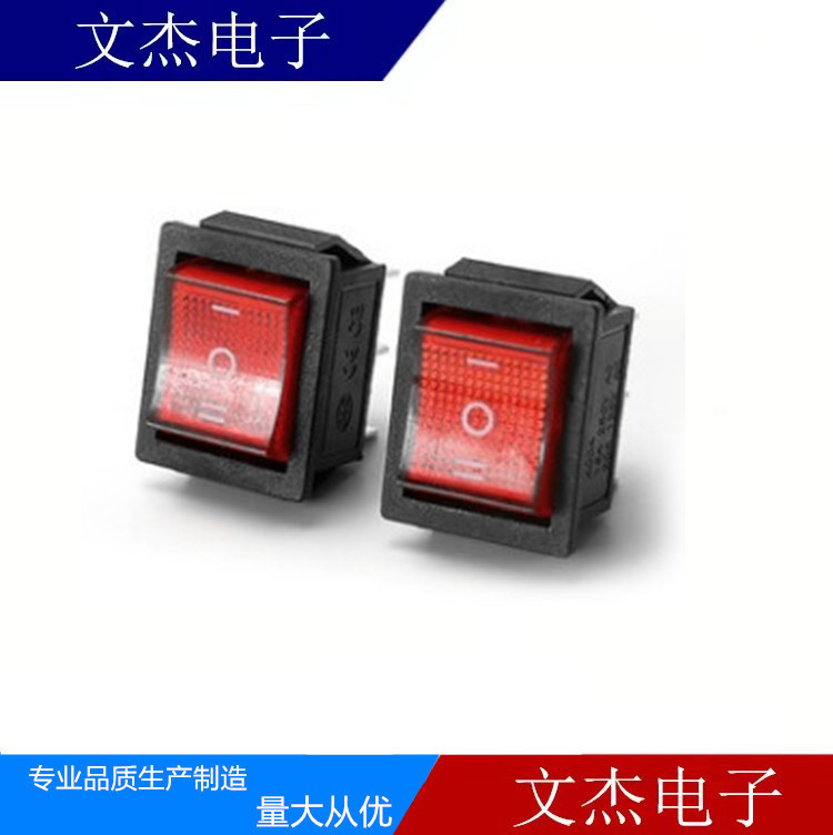 供应6脚3档带灯船型开关 KCD4 6脚3档翘板开关 16A 红色电源开关