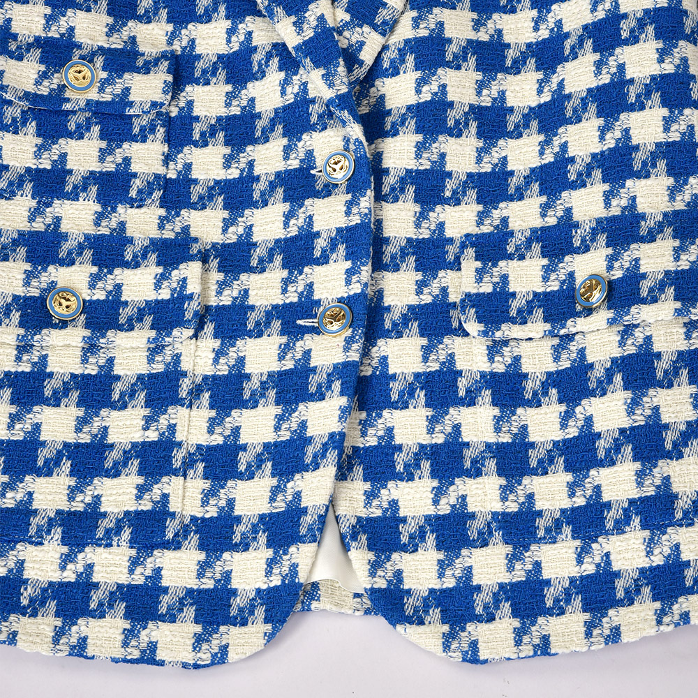 Women's Clothing Tweed Retro Houndstooth Loose Single Breasted Suit_voghion.com