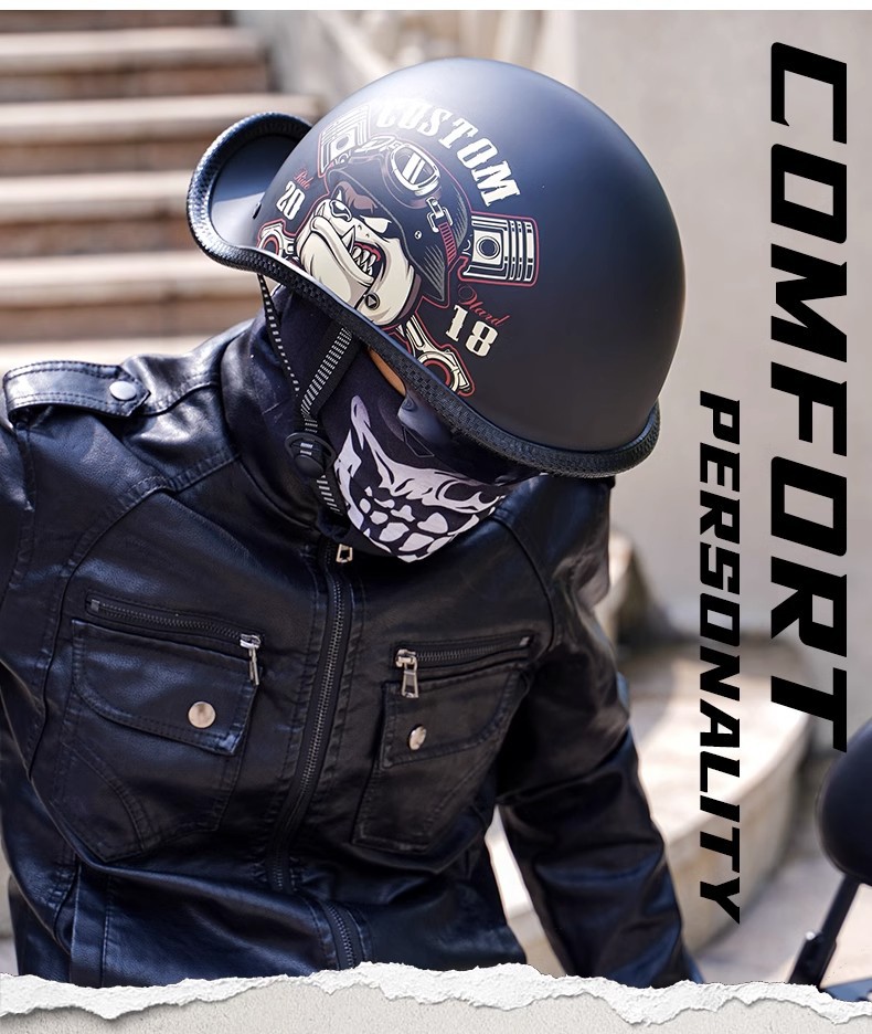 Electric Motorcycle Helmet Retro Sao Helmet Men's and Women's Half Helmet Motorcycle Summer Scoop Helmet Personality Four Seasons Universal Safety Helmet