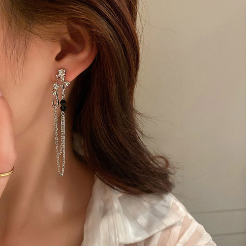 925 Silver Geometric Irregular Chain Tassel Earrings Korean Ins Cool Style Personality Earrings Female Elegant Earring Accessory