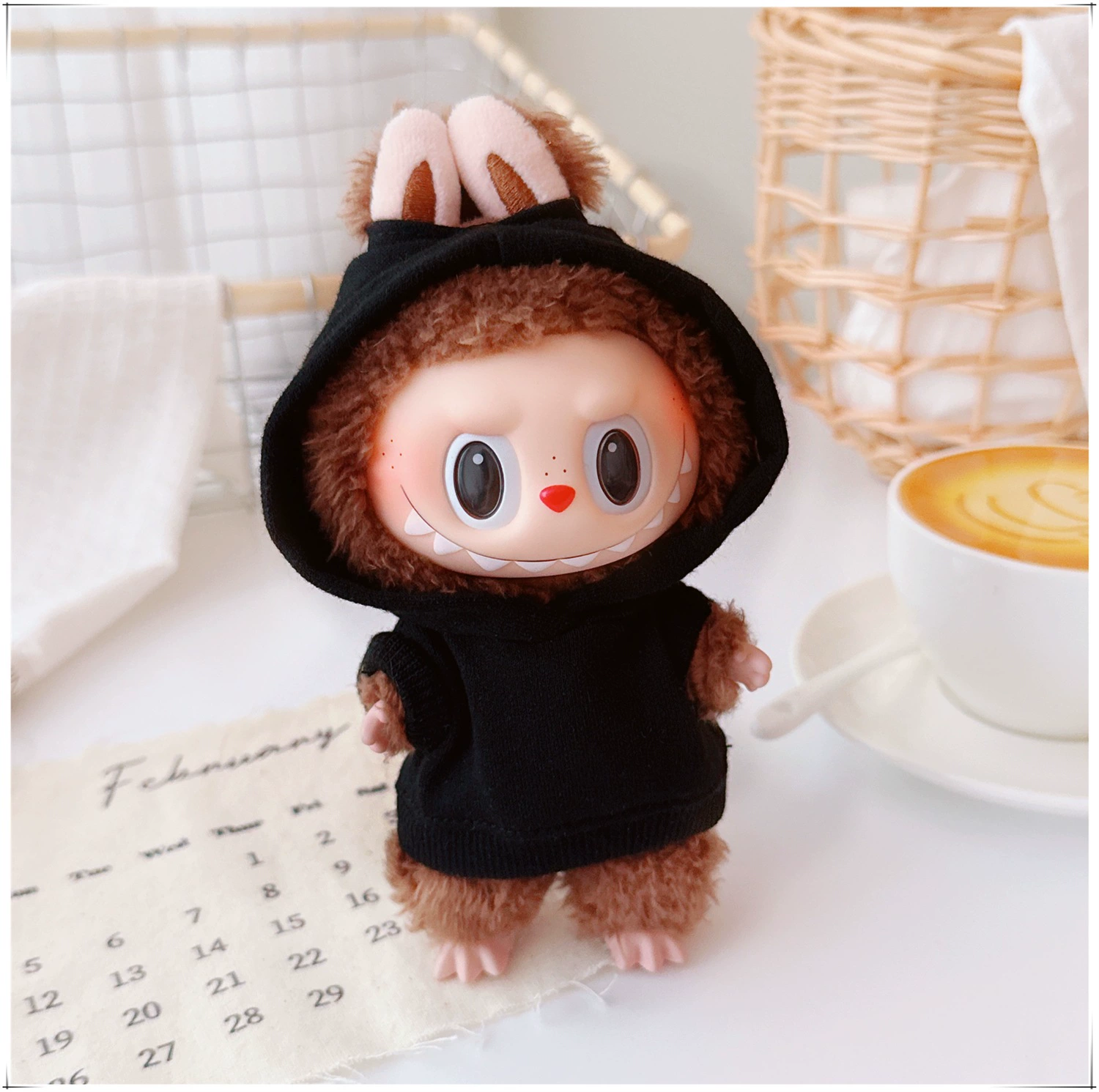 17см кукольная одежда Labubu, 10см хлопковая кукла Микки семейная черная, белая и серая модная толстовка худи штаны