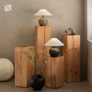 Wabi-Sabi Wooden Square Solid Wood Stool Hotel Decoration Homestay Coffee Table Tree Stump Wooden Stool Retro
