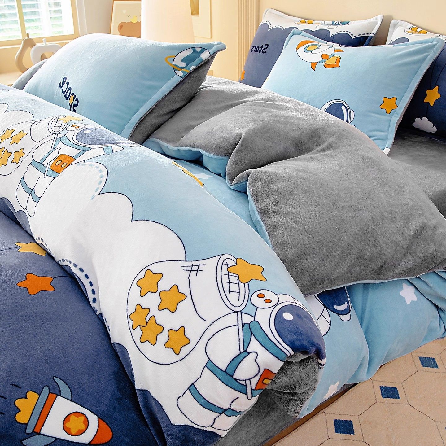 Invierno leche edredón de una sola pieza más edredón de coral de brida de dibujos animados para niños 150x200x230 edredón doble