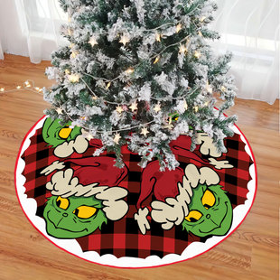 Cross-border new Christmas tree skirt Christmas tree bottom decorative skirt short plush shopping mall tree bottom decorative green fur monster style