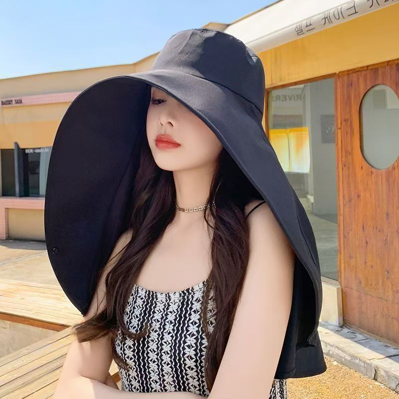 女性用夏の日焼け止め帽子、特大のつば、ショール、首の保護、顔を覆う一体型日よけ帽子、紫外線防止屋外用日よけ帽子|undefined
