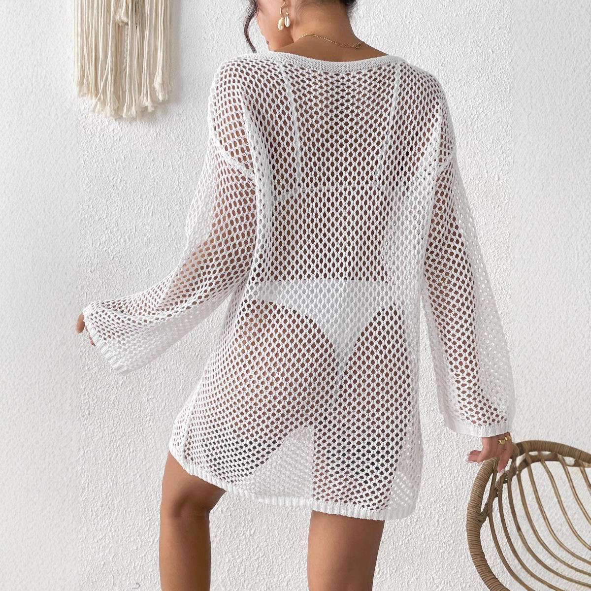 Transfronterizos nuevos irregulares camisas de cuello en V Amazon venta caliente agujero lado bifurcado bikini camisa de playa