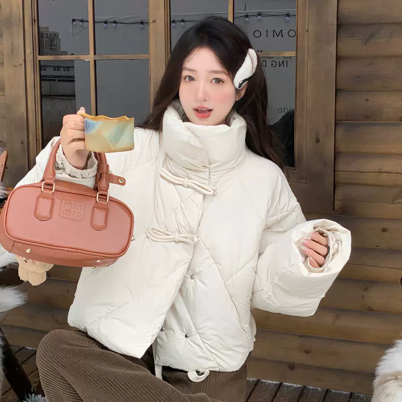 2024冬季新款 纯色文艺韩版小个子面包服短款棉服外套上衣女