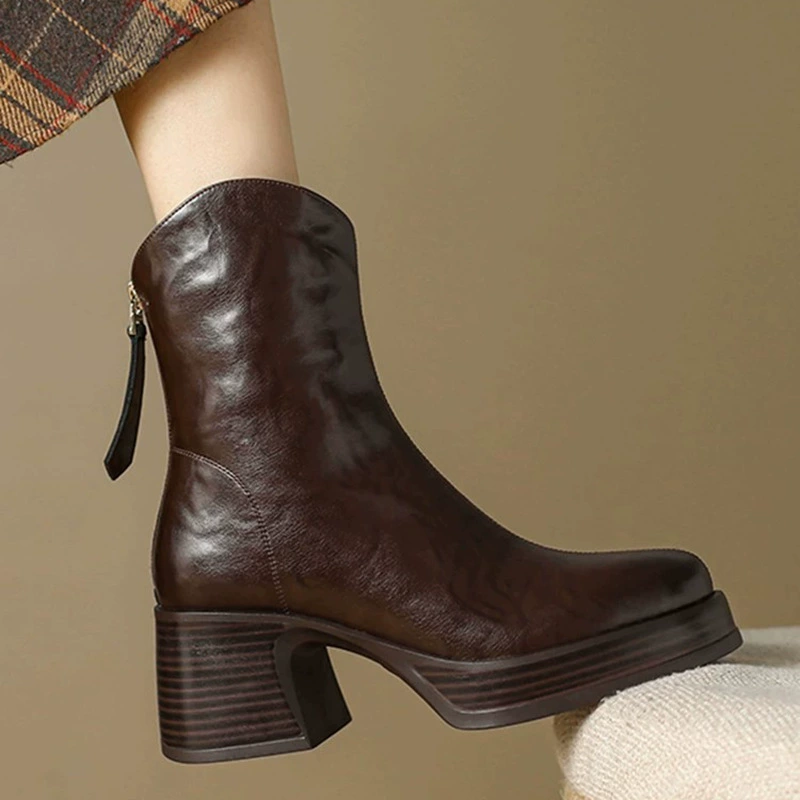 Повседневная мода толстые сапоги женские толстые каблуки 2024 новые осенние и зимние элегантные ретро обнаженные сапоги на высоком каблуке Мартин сапоги женские