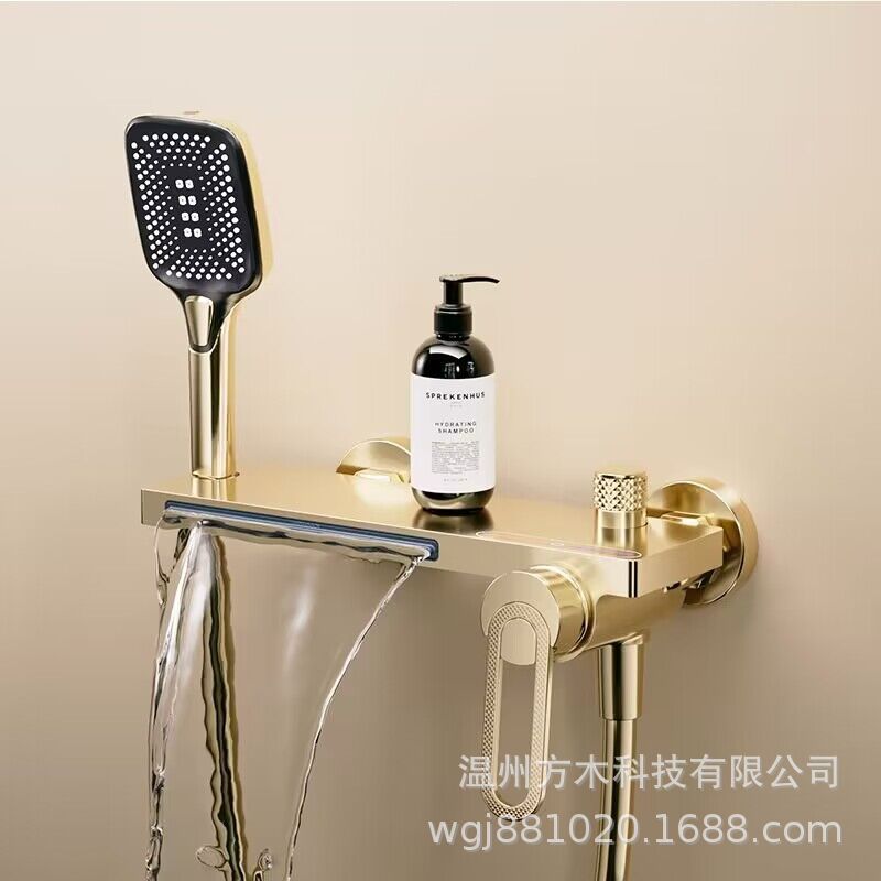 Gun gray brushed gold silver black and white copper large flow flat waterfall water hot and cold shower head lifting bathtub faucet