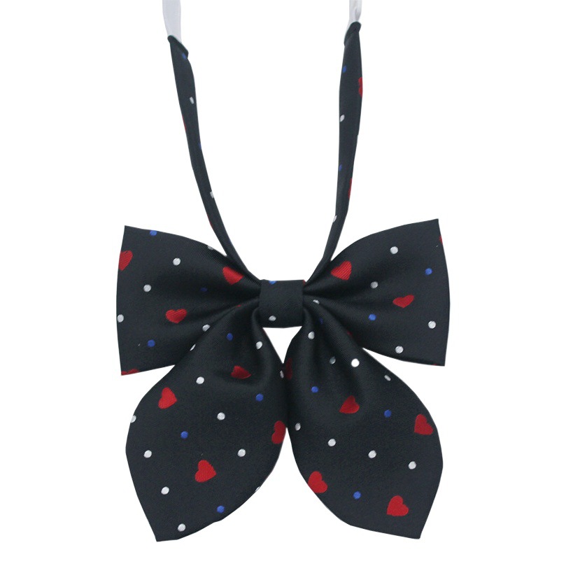 En stock al por mayor amor conejo oreja pajarita mujer poliéster seda jacquard endurecido estilo universitario JK pajarita collar flor diez selección de color