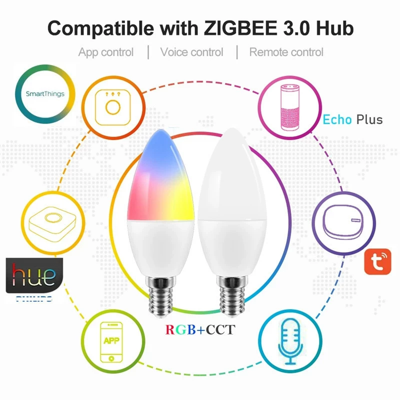 Граффити умная ZigBee свеча 5Вт, лампа C37, цоколь E14, совместима с голосовым управлением Alexa/Google/Hue