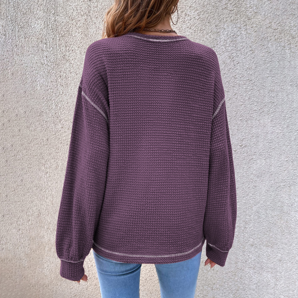 Fashion Solid Color Cotton Round Neck Long Sleeve Batwing Sleeve Pocket Knitwear display picture 5