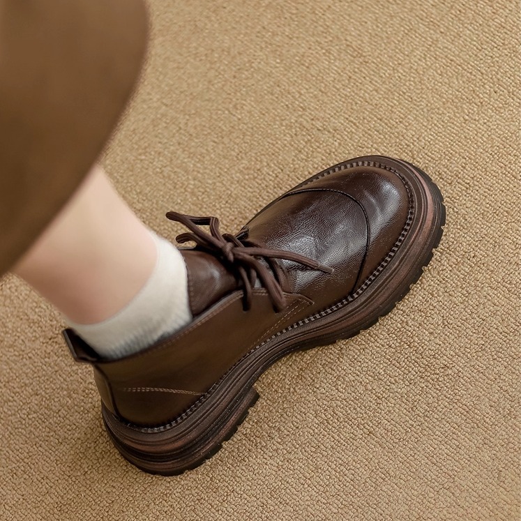 Plus Size Women's Shoes 41 to 43 Genuine Leather Thick Sole Retro Fashion 2025 New Autumn and Winter Round Toe British Style Short Boots for Women