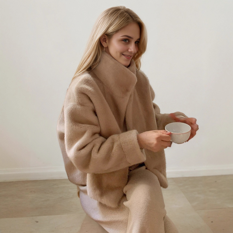 Cross-Border High Luxury Fashion Korean Mink Fur Outwear Long-Sleeved Jacket Loose Korean Style Jacket