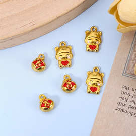 国潮御守可爱爱心老虎吉字福袋沙金保色饰品配件diy钥匙扣材料