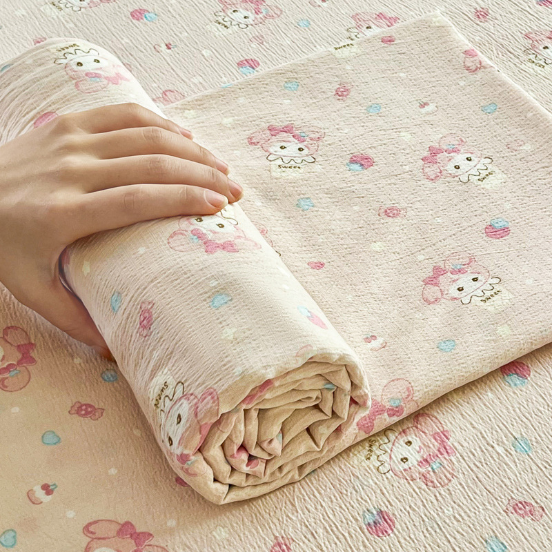 Sábanas de gasa de doble capa de una sola pieza nueva, sábana para dormir desnuda, juego de tres piezas, cama doble de celebridades de Internet, cama kang, sin correr, sin resbalar