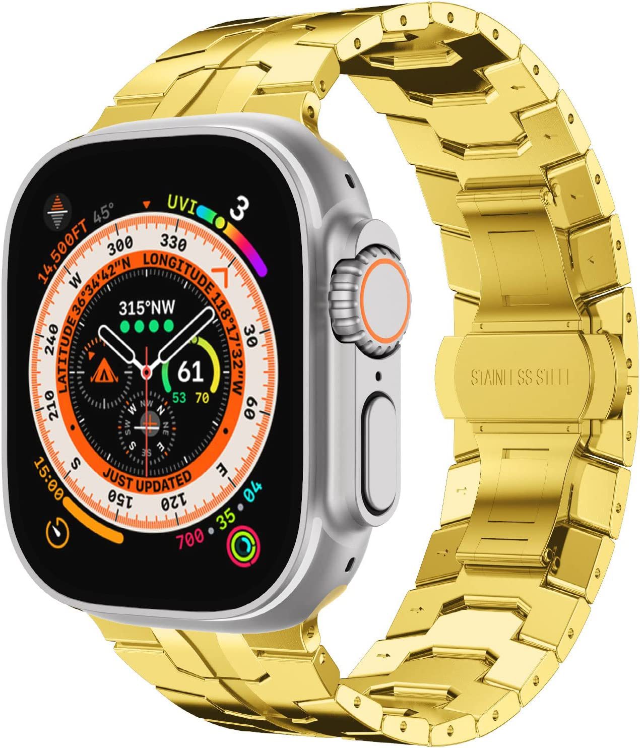 Adecuado para Apple Watch correa de acero inoxidable Apple Watch Ultra Iron Man cinturón de acero sólido hebilla de mariposa