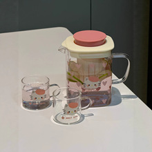 HelloKitty水壶玻璃新款水壶耐高温家用带盖大容量茶水分离把杯