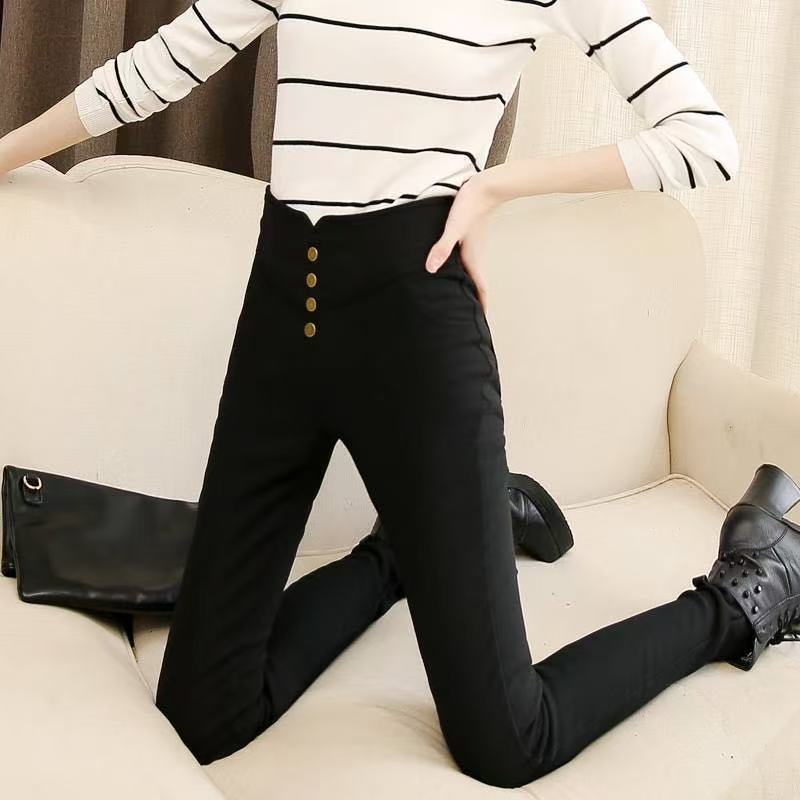 Versión coreana transfronteriza de nuevos leggings, cintura alta, pies pequeños, lápiz, primavera y otoño, pantalones de mujer de bolsillo trasero de alta elasticidad