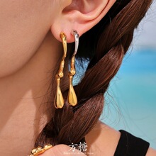 方糖小众设计感弯曲几何水滴耳钉女不锈钢气质夸张耳饰品耳钉批发