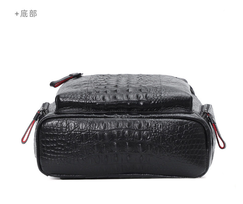 Ba lô da bò thật họa tiết vân cá sấu, ngăn laptop 15.6 inch, 30x11x40 cm — Biển kéo kim loại vân cá sấu, Vân cá sấu màu đen chi tiết 17