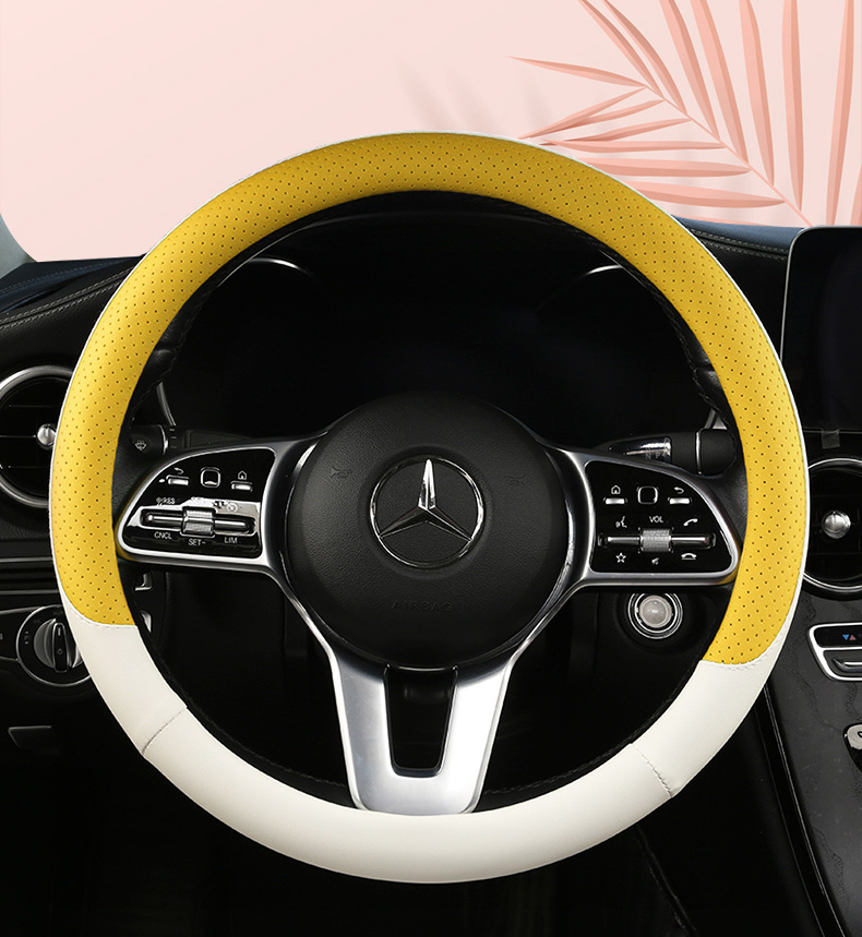 Steering wheel cover car four seasons general nappa leather perforated non-slip sweat-absorbent D-type ultra-thin handle cover Amazon cross-border
