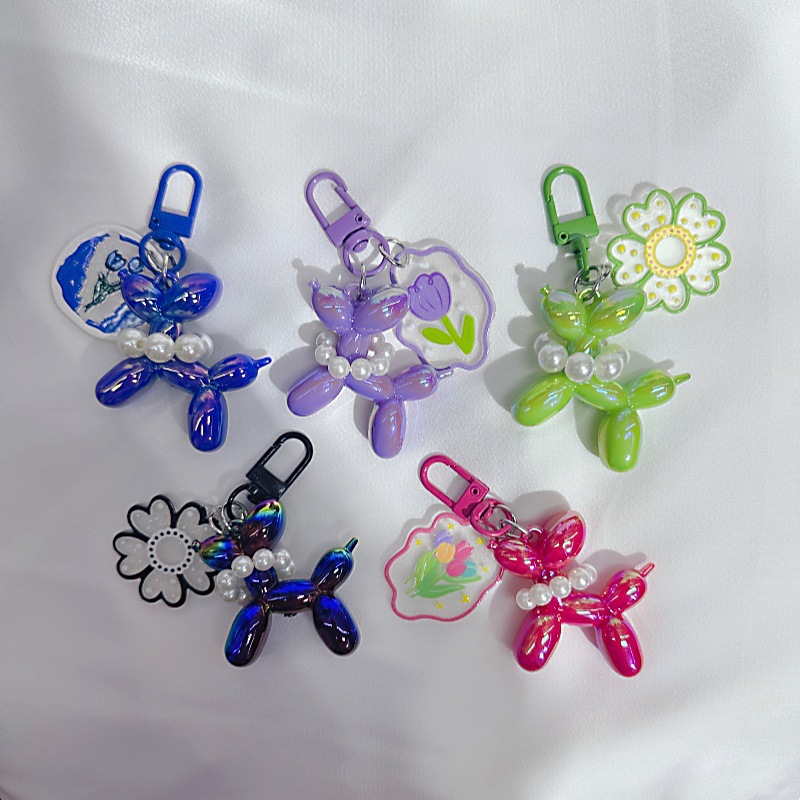 Portachiavi per auto con ciondolo a forma di palloncino con perline e cane, grazioso, da donna, piccolo ornamento._voghion.com