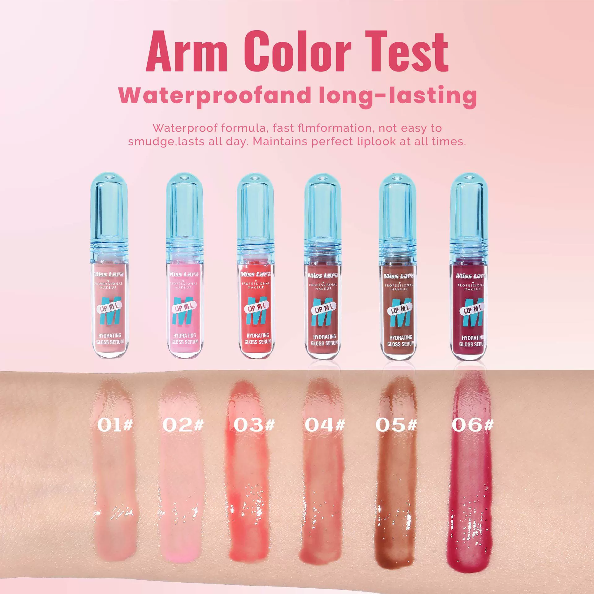 (Cross-border trading), glossy lip gloss, 6 colors, mirror effect, plump lips effect